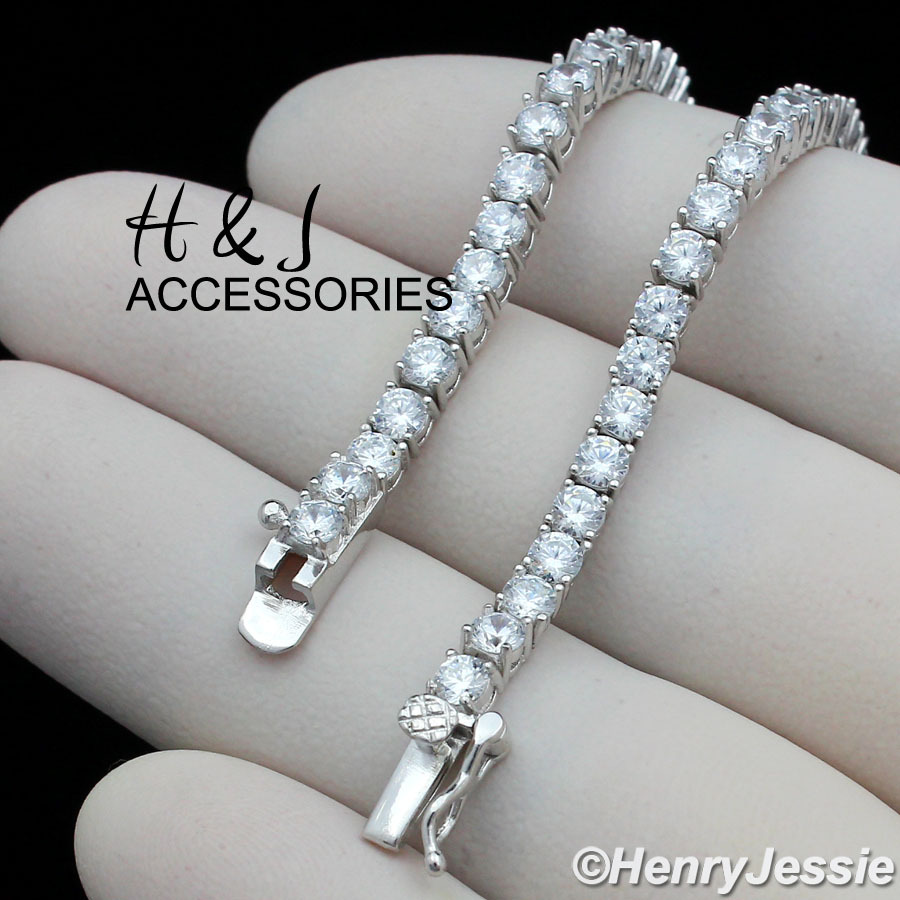 MEN 925 STERLING SILVER 17″-28″X3MM BLING CZ 1 ROW TENNIS CHAIN NECKLACE*SN10