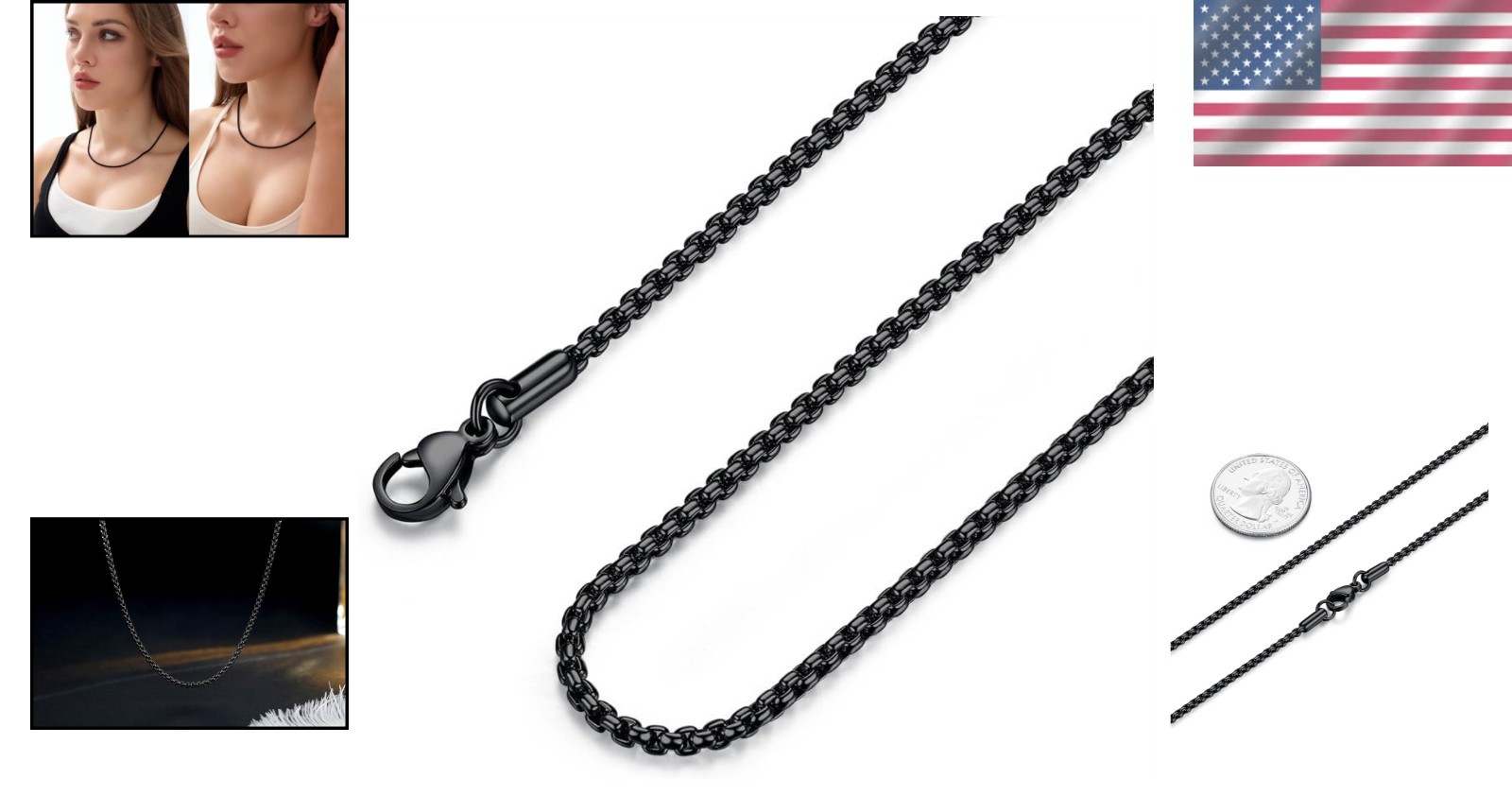 Versatile 24” Black Stainless Steel Chain Necklace – 2mm, 3mm, 4mm & 5mm Options