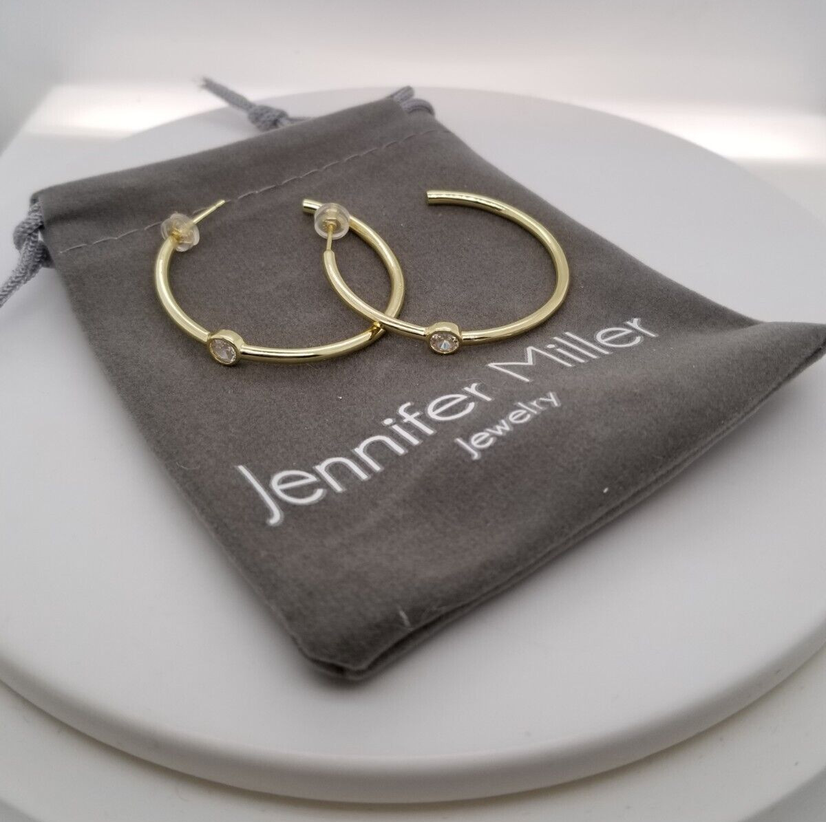 Jennifer Miller Bezel Hoop Gold Plated Sterling Silver Earrings