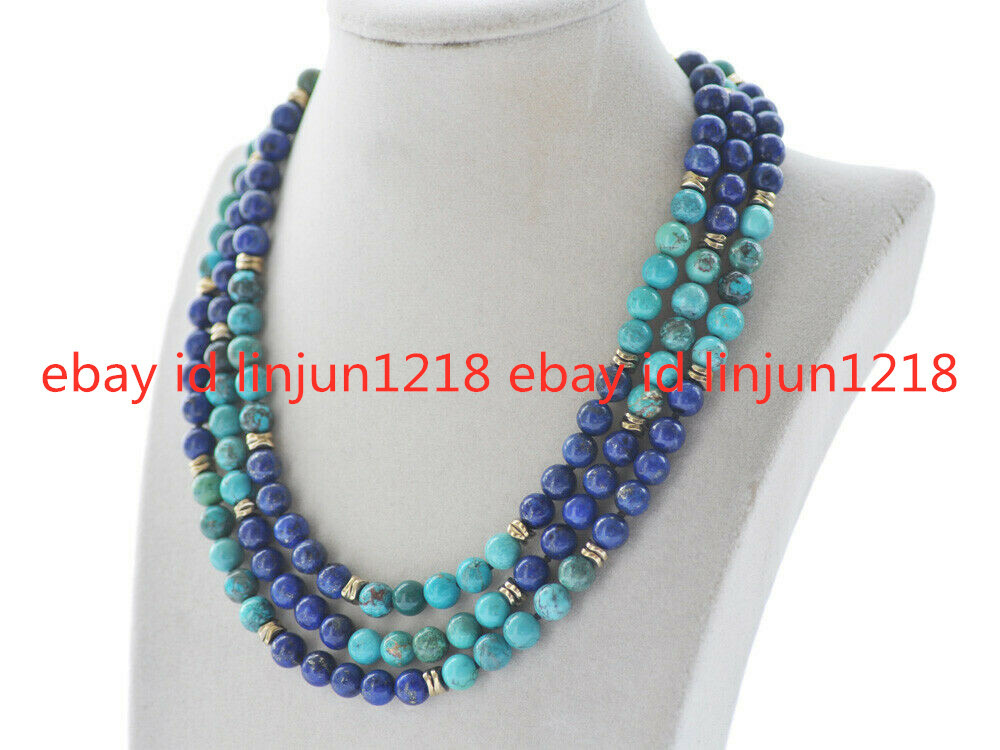 8mm Round Green Turquoise Blue Lapis Lazuli HematiteBeads Necklace 18-50 in