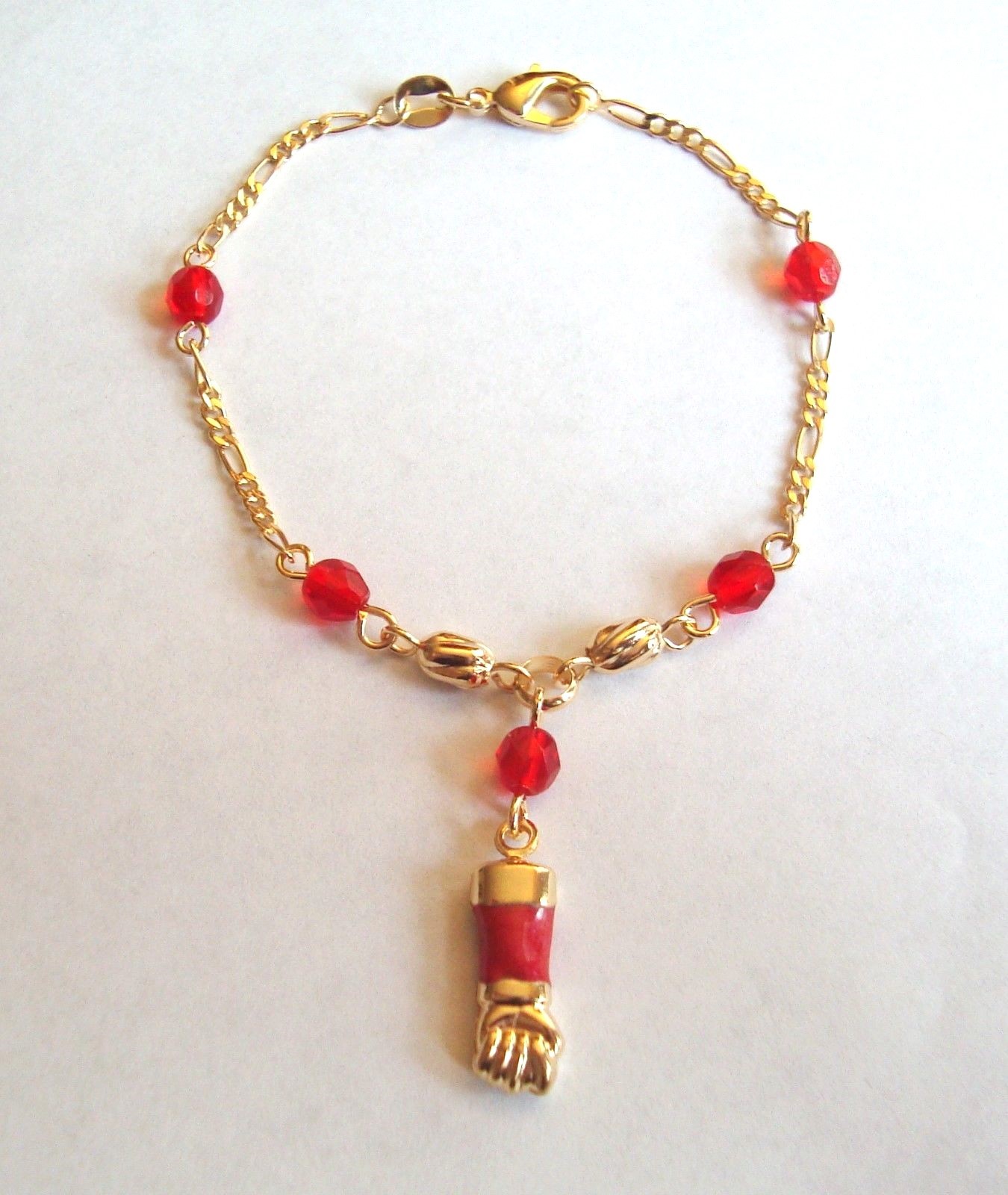 18K GOLD FILLED RED FIGA BRACELET ADULT 7.25″/PULSERA AZABACHE ADULTO-BR224