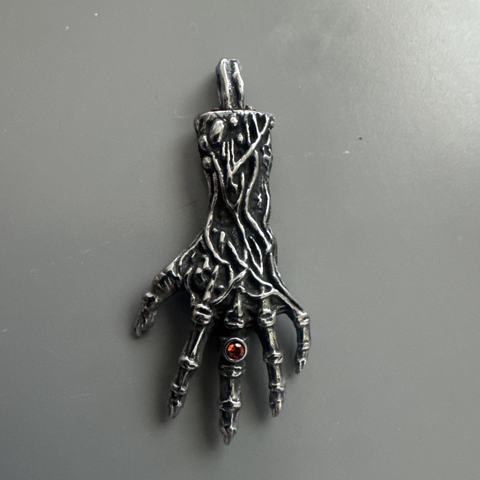 Hand Skeleton Skull Pendant 24 Inch Chain Stainless Steel Viking Gun Metal Plate