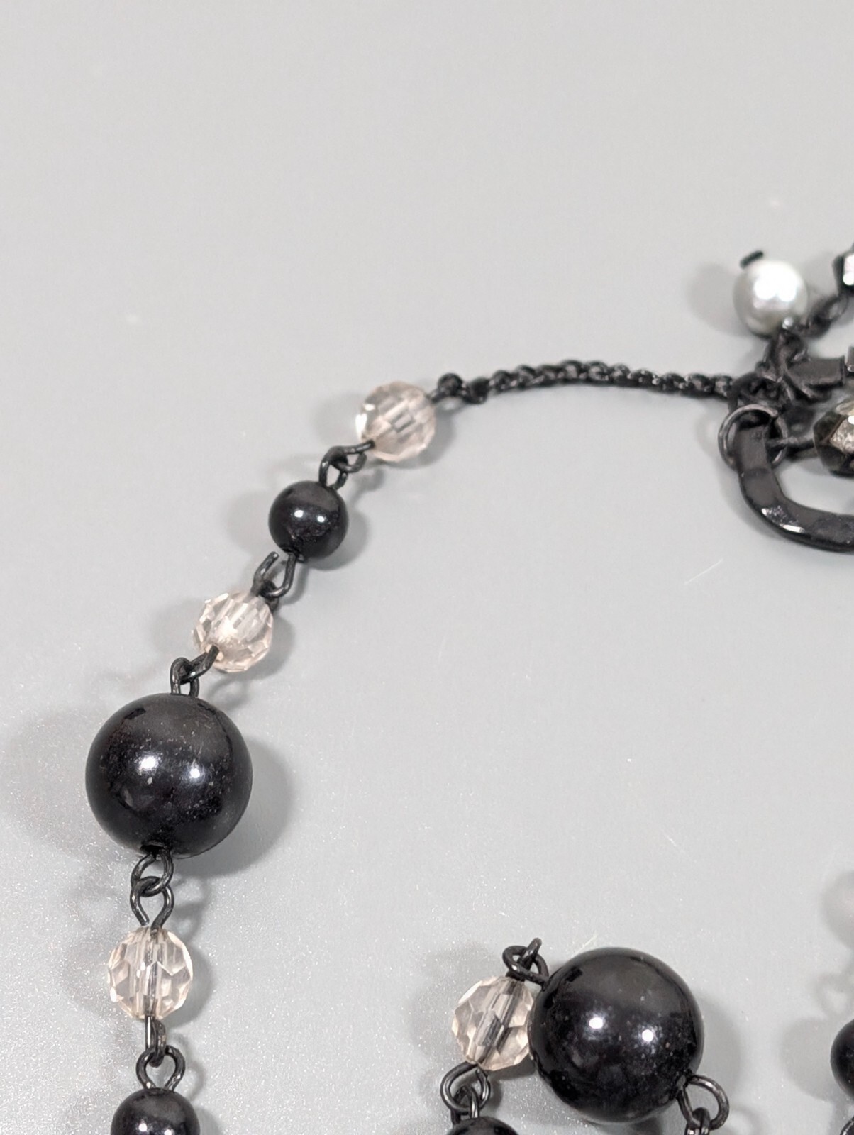 Black Beaded Chain Link Gray Long Charm Necklace Dark Gothic Western 34 inch