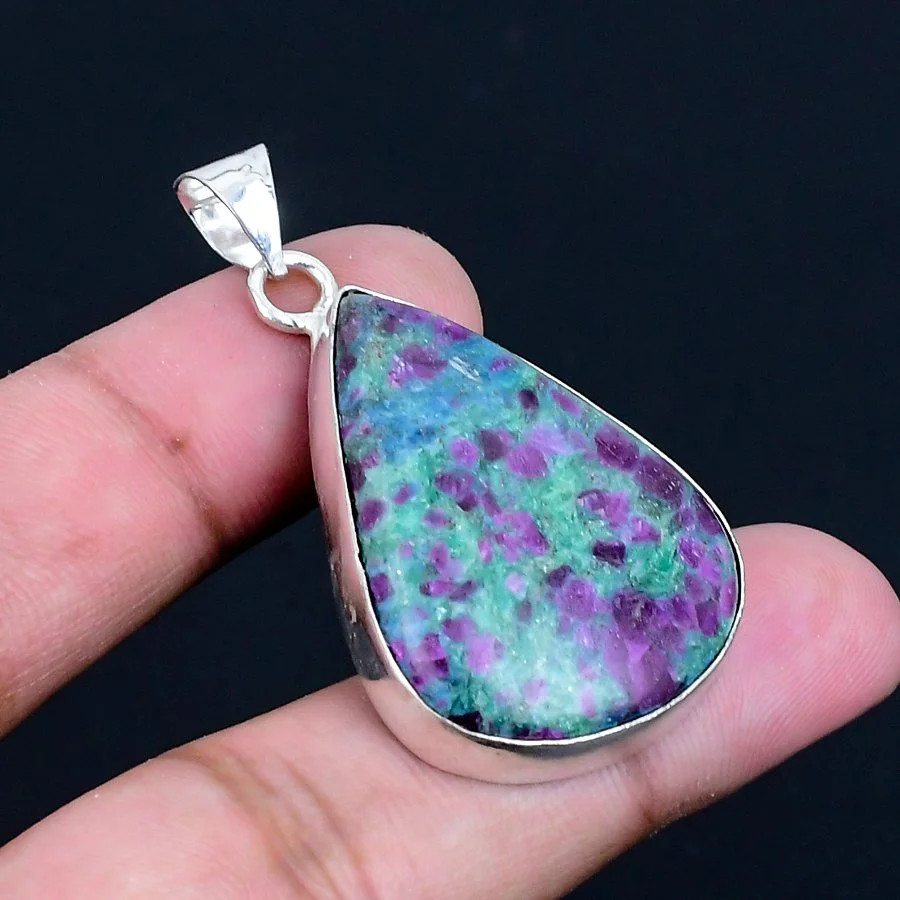 Ruby Fuchsite 925 Silver Plated Handmade Pendant of 1.82″