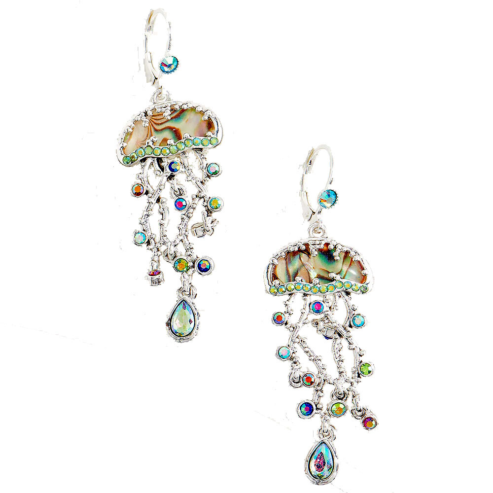 KIRKS FOLLY Fantasia Abalone Jellyfish Leverback Earrings silvertone