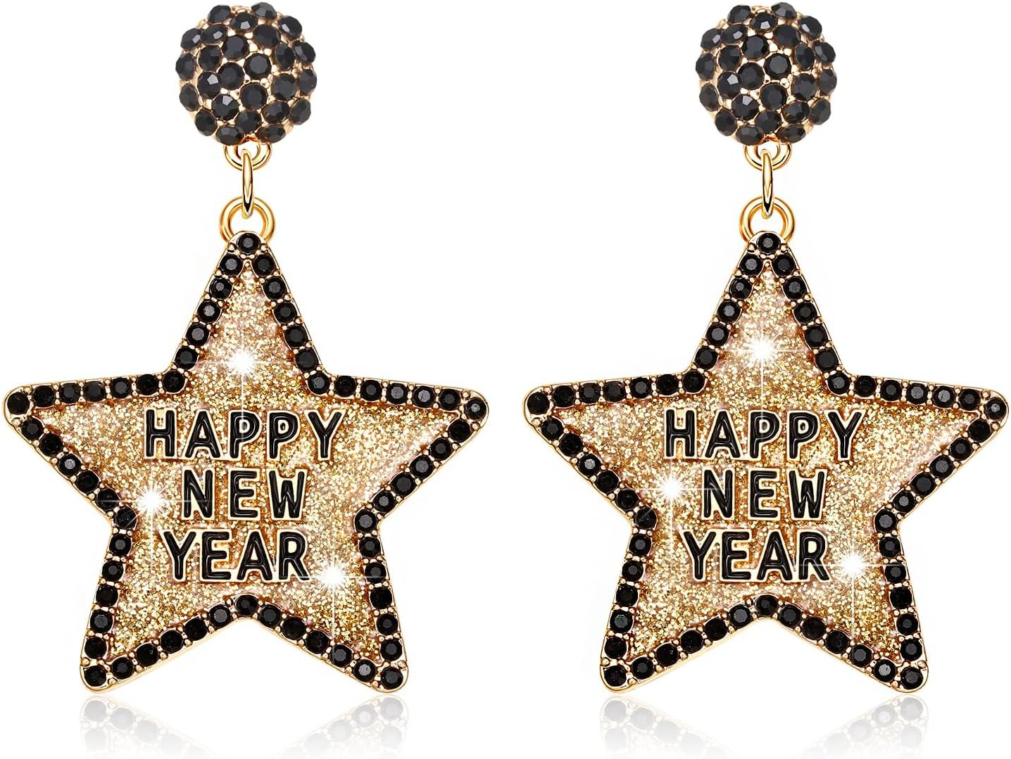 Happy New Year Earring for Women Glitter Rhinestone Star Dangle Earrings Gifts