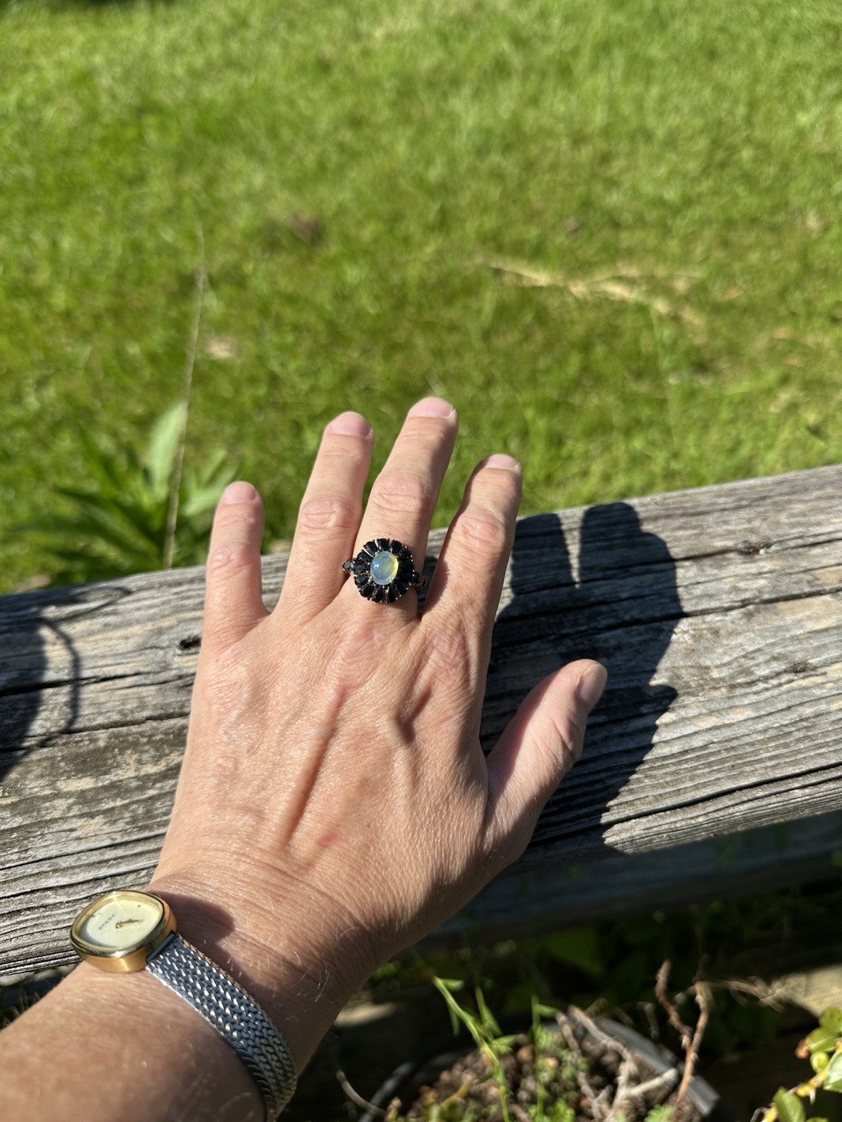 JTV Ethiopian Opal Black Spinel Ring Sterling Silver 925 Size 8 Rhodium Plated