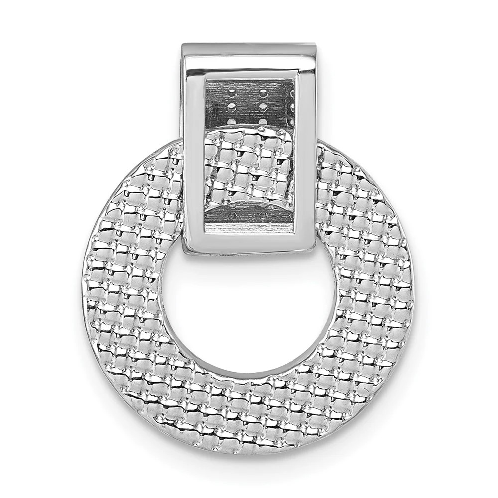 Sterling Silver RH Plated CZ Textured Moveable/Reversible Circle Pendant