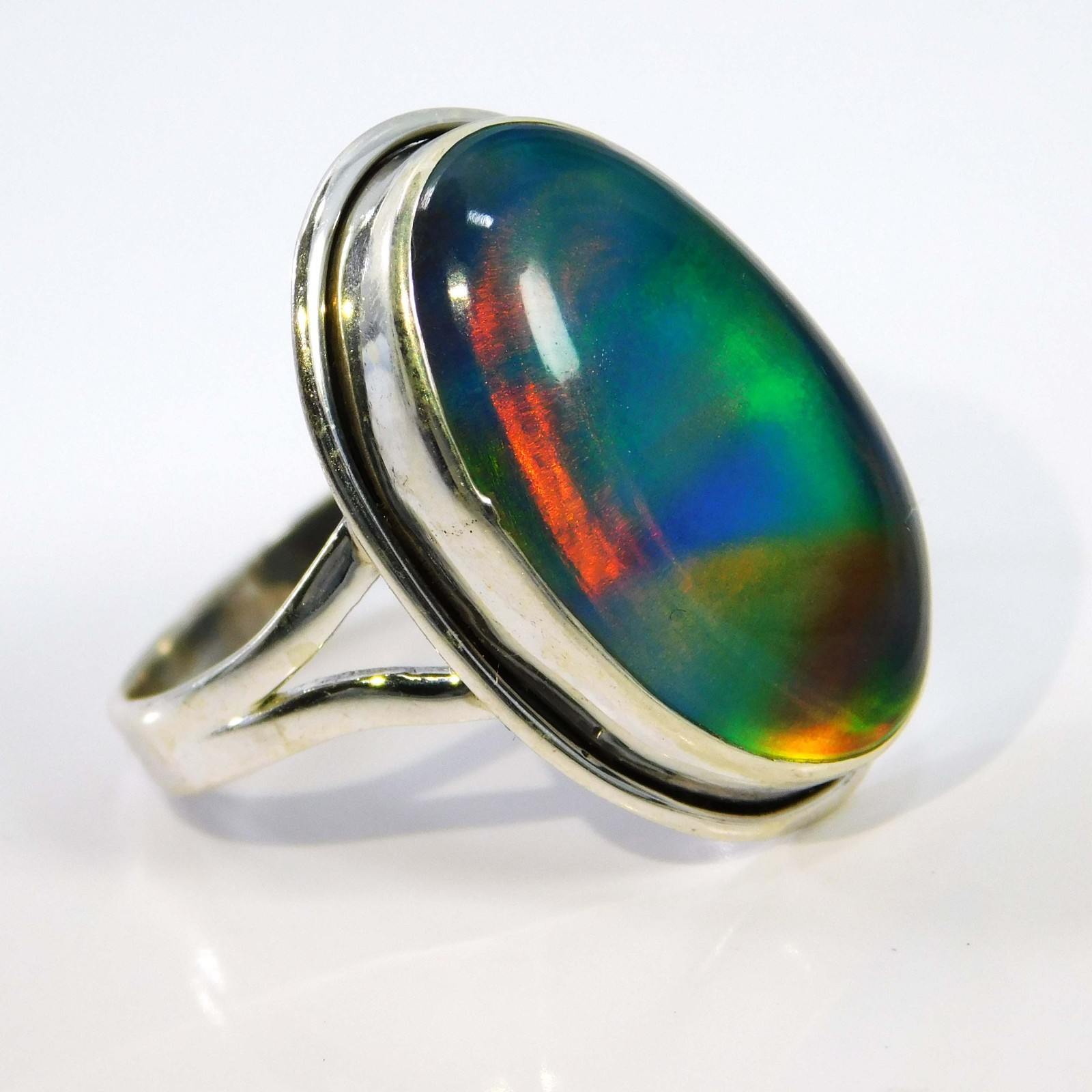 Natural Aurora Opal 20x13mm 925 Sterling Silver Ring Fine Jewelry Gift for Self