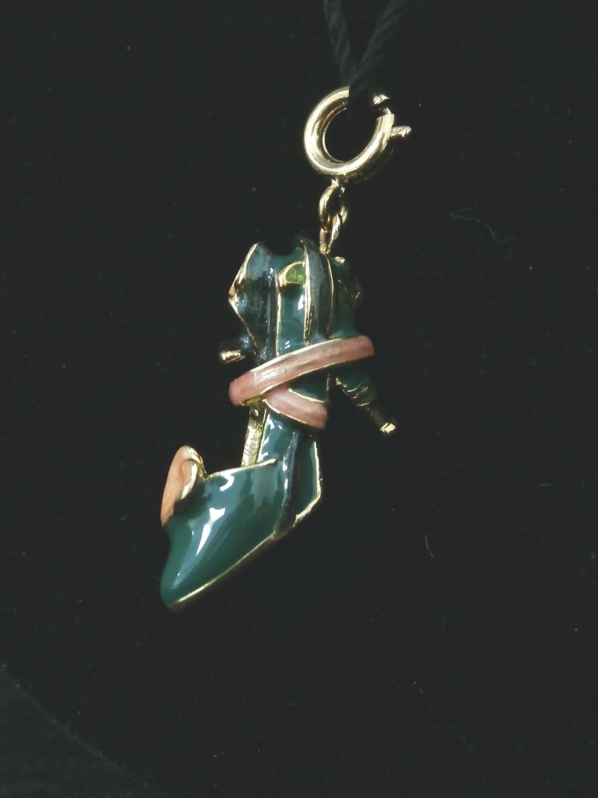 Stunning Gold Plated Green and Pink Enameled High Heel Pendent/Charm. #2142