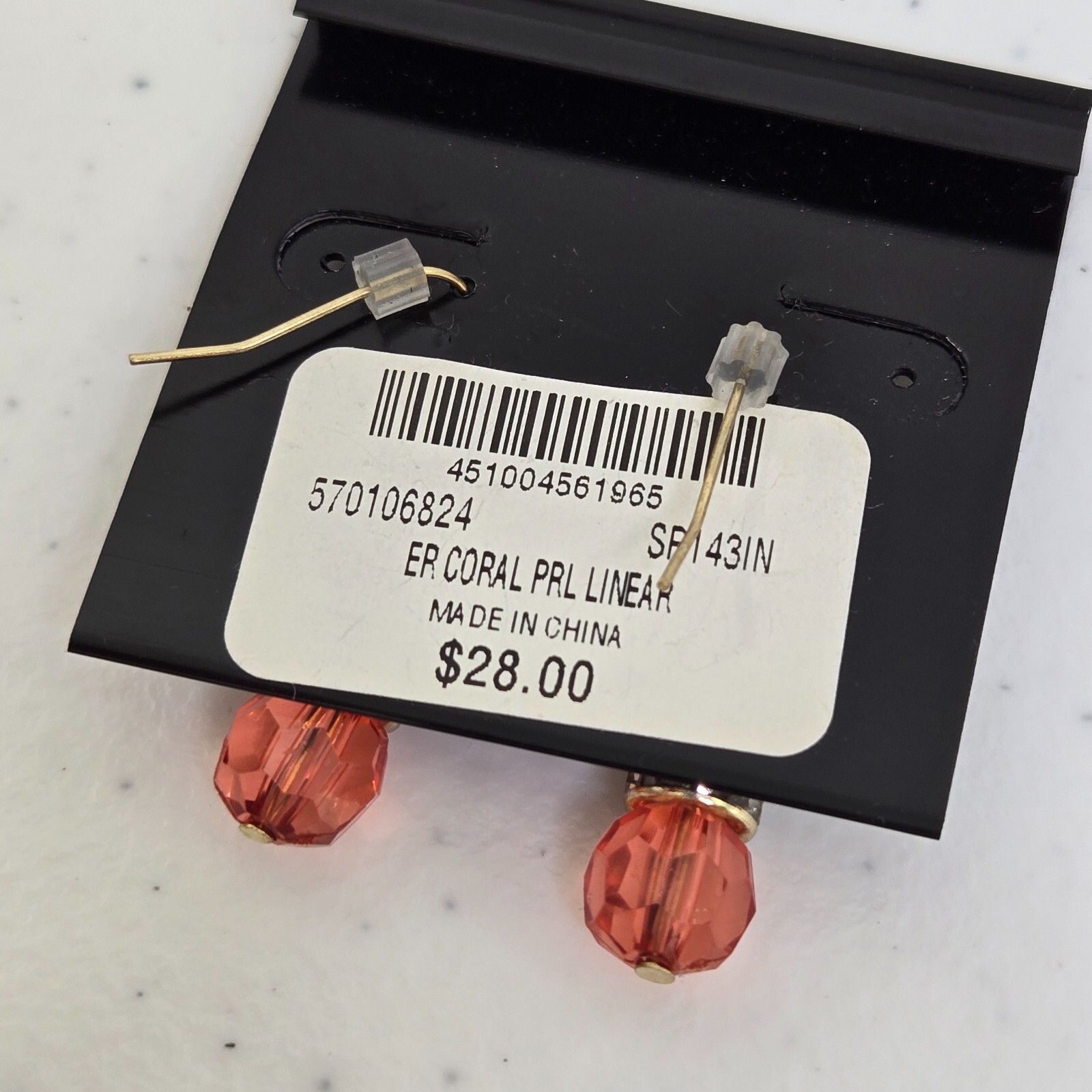 White House Black Market Earrings Drop Coral Pink Beaded Dangle Rhinestone AB