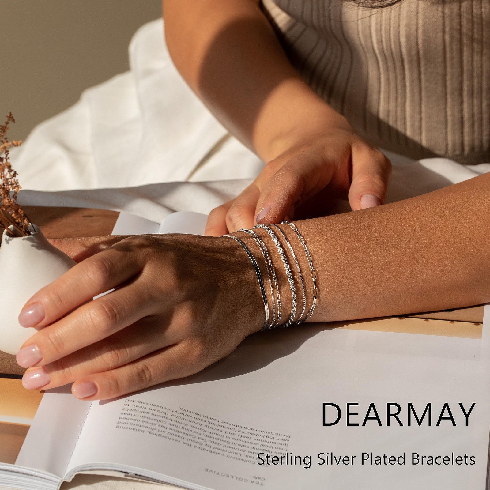 Dainty Silver Plated Bracelets for Women Trendy, Silver Jewelry Set