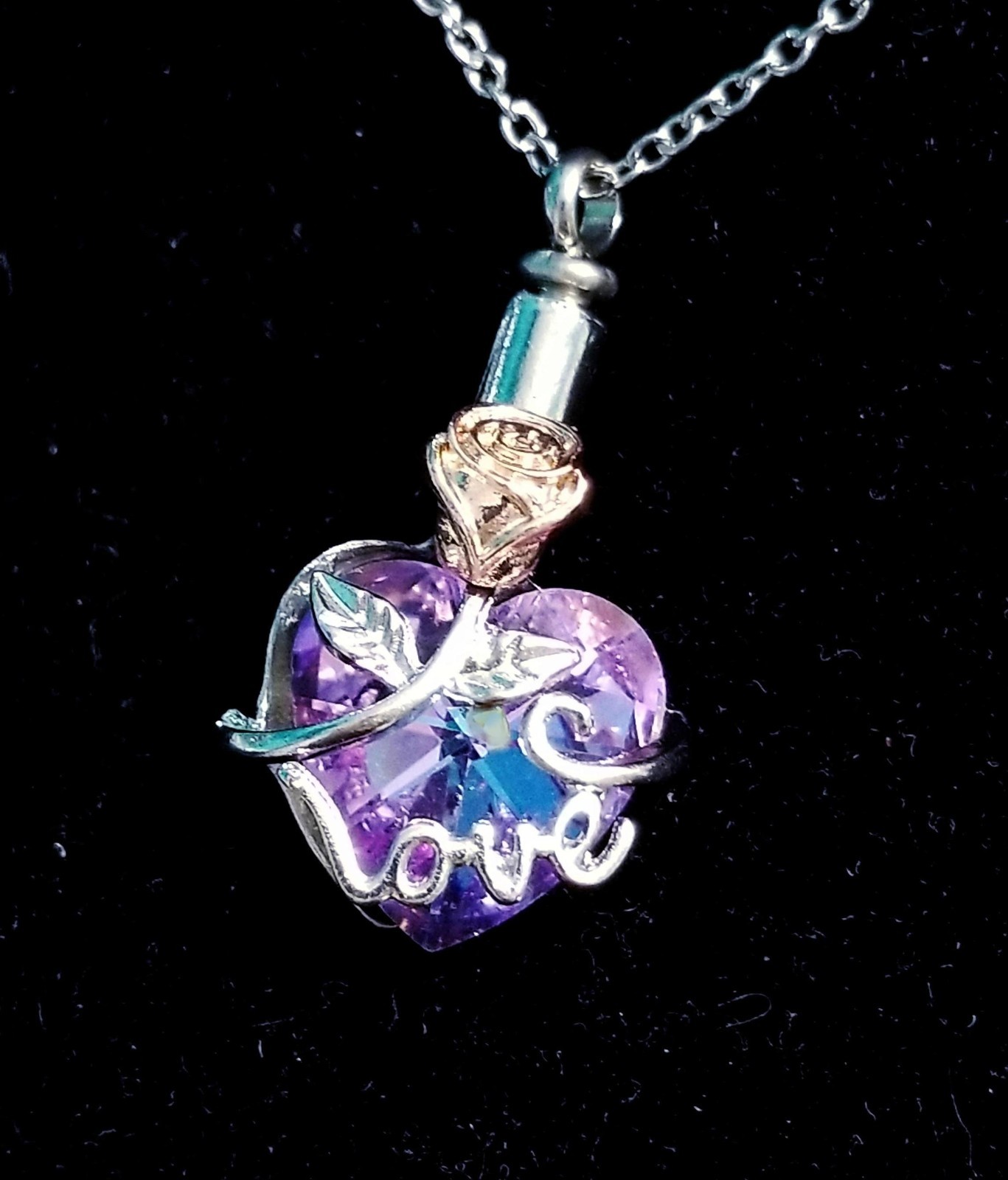 Silver Tone Urn Cremation Memorial Necklace Heart Love Pendant for Ashes