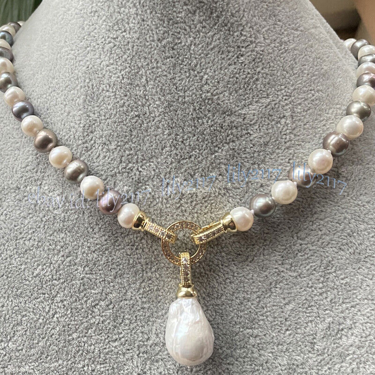 Natural White Gray Freshwater Pearl Keshi Baroque Pearl Drop Pendant Necklace