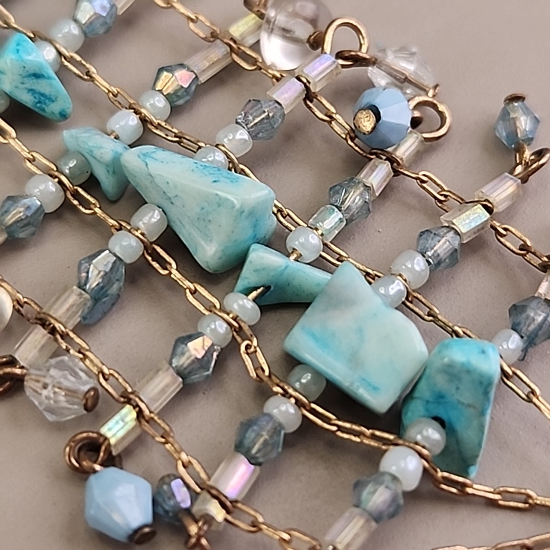 Bracelet Stretch Ring Pierced Drop Earrings Lot of 3 Blue Stone Beaded 6″