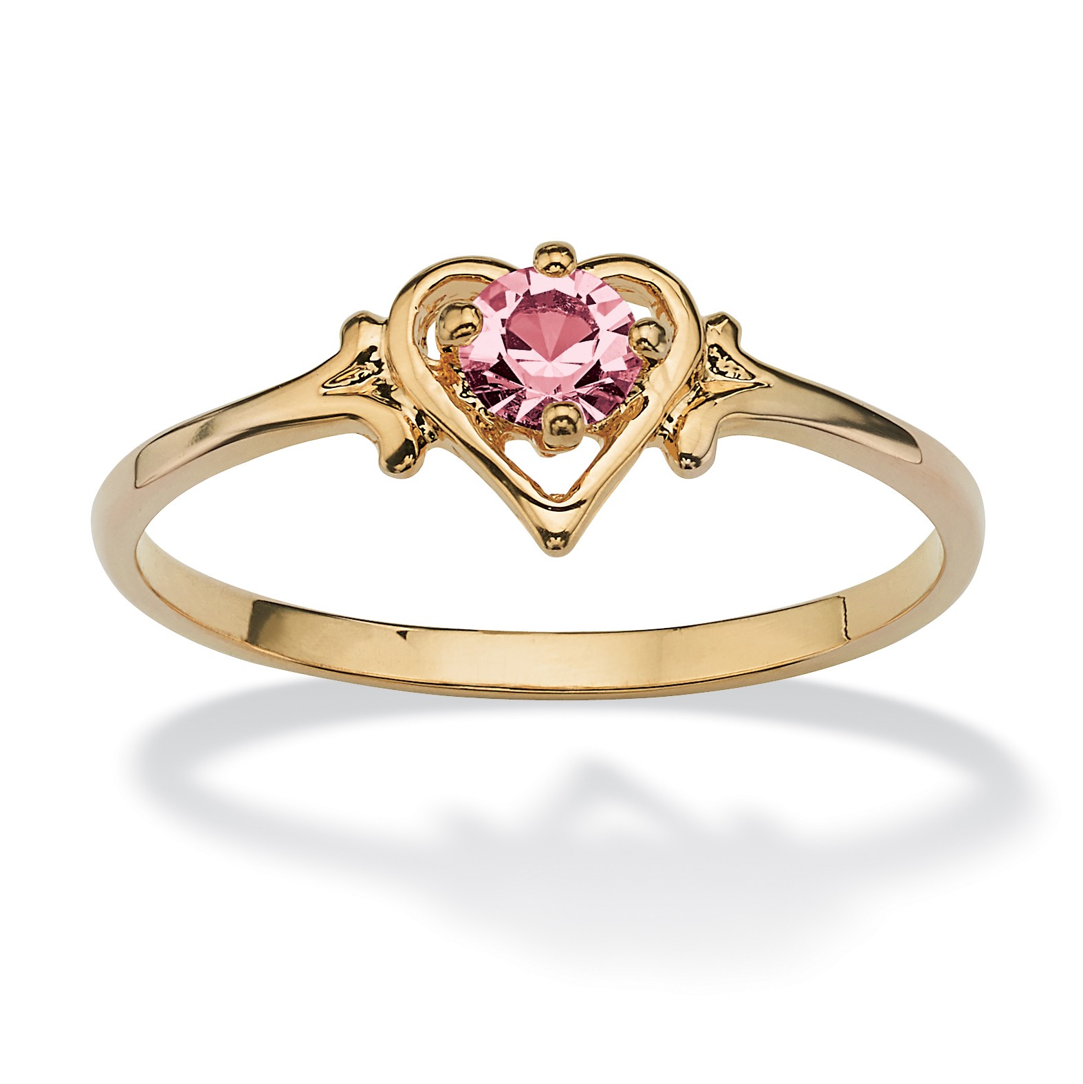 Simulated Birthstone Heart Ring in Gold-Plated