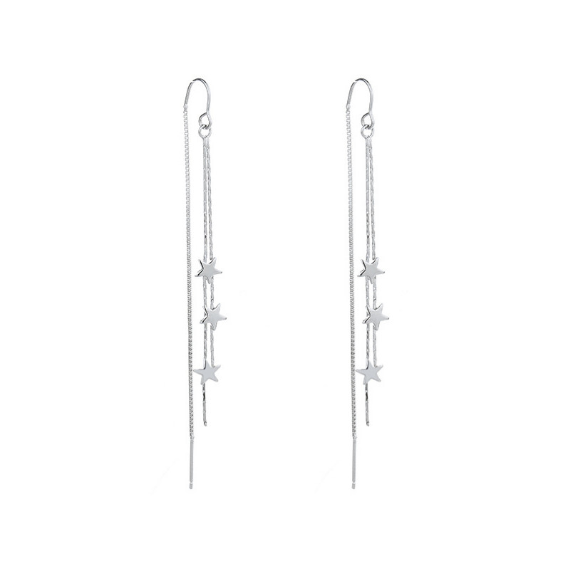 Women Silver Tone Tassel Threader Star Dangle Drop Pull Earrings Fashion I121
