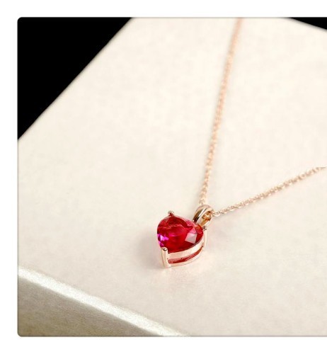 2Ct Heart Cut Simulated Diamond Ruby Solitaire Pendant In 14K Rose Gold Plated