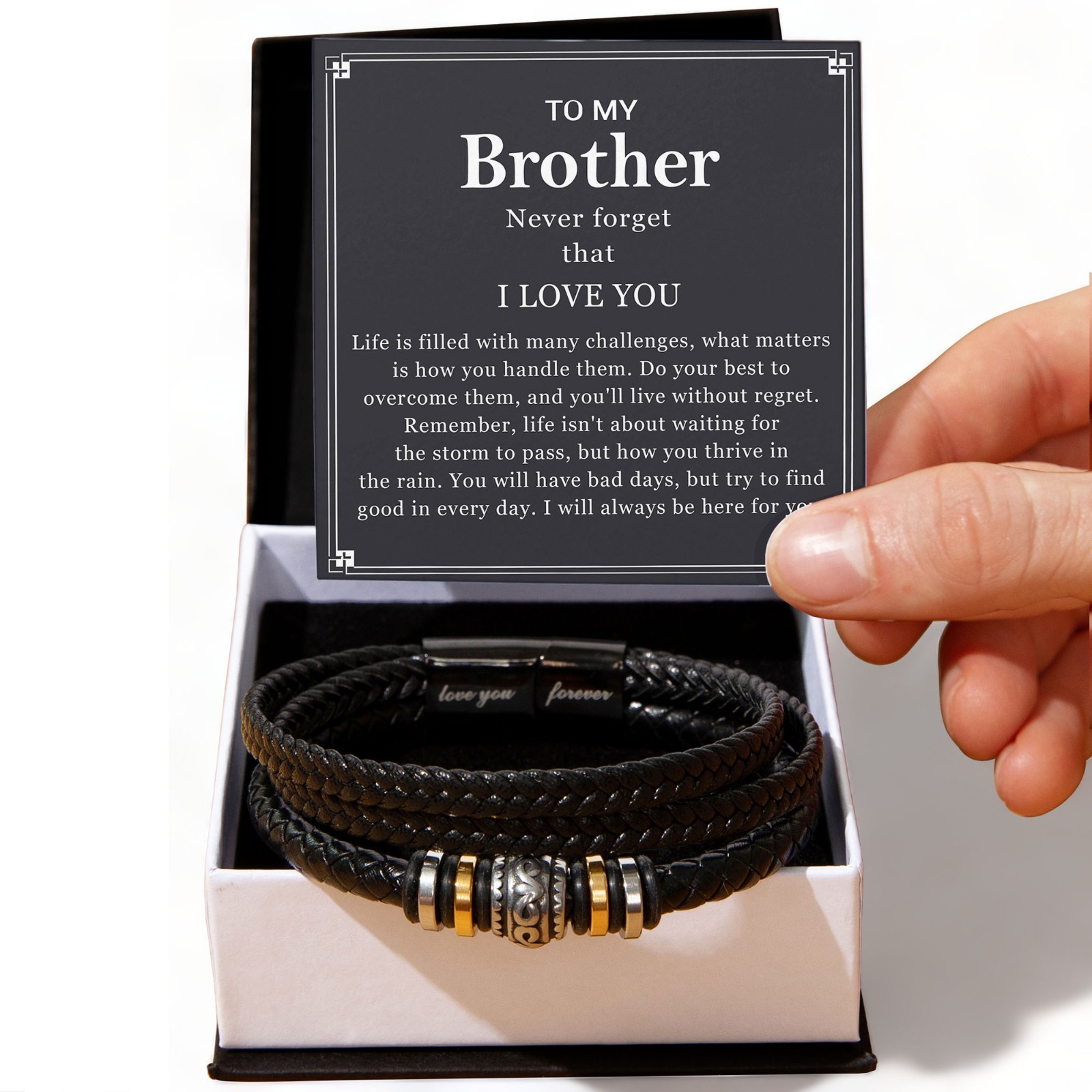 To My Brother Bracelet Braided Leather, Sibling Gift Teens Birthday Graduation