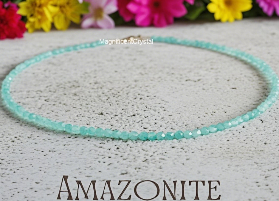 Natural Amazonite Dainty Blue Crystal Beaded Anklet With Silver Chain Women Gift