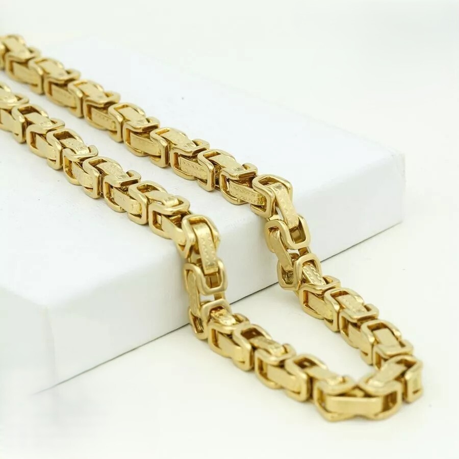 Men’s 8.5″ Stainless Steel 7mm Byzantine Chain Bracelet,Gold plated BOX