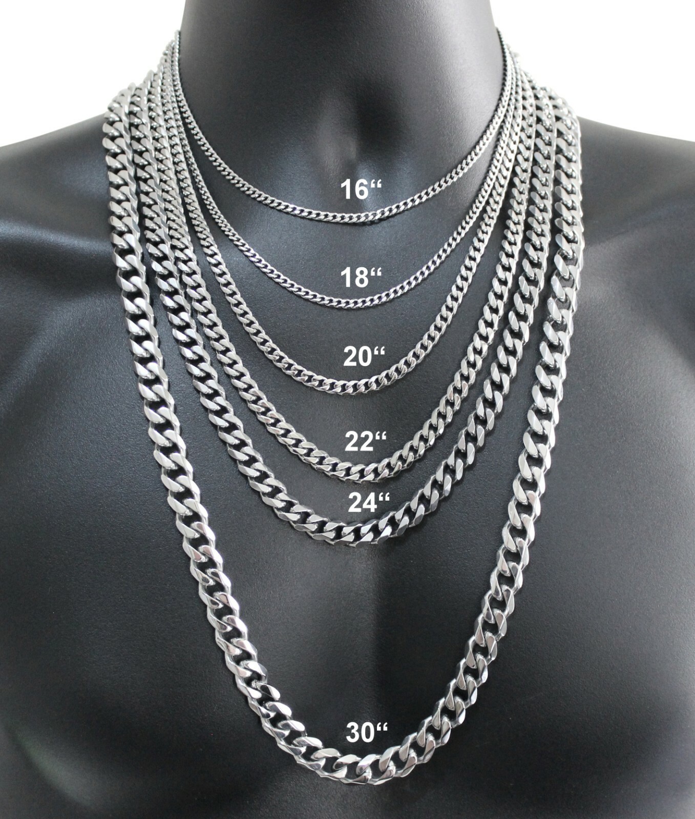 16-36″ Stainless Steel Chain Link Cuban Curb Womens Mens Necklace 3/5/7/9/11mm
