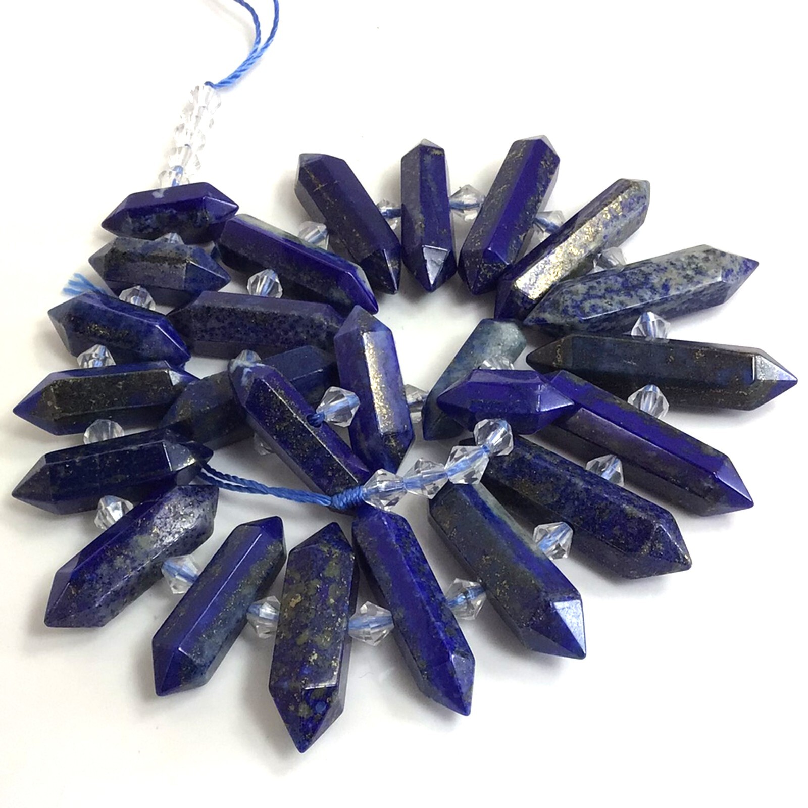 Lapis Lazuli Double Terminated Center Drilled Hexagon Faceted Pendant Bead 15″