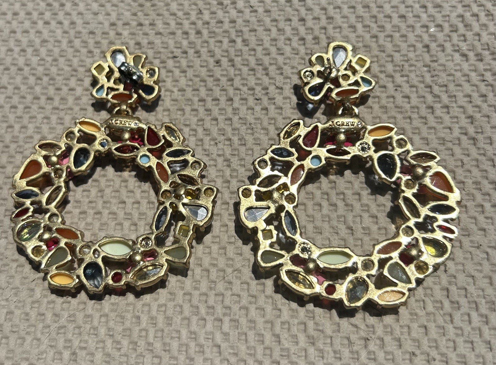 J.Crew Watusi Crystal Floral Wreath Earrings Multi-Color Light Gold Brass NEW