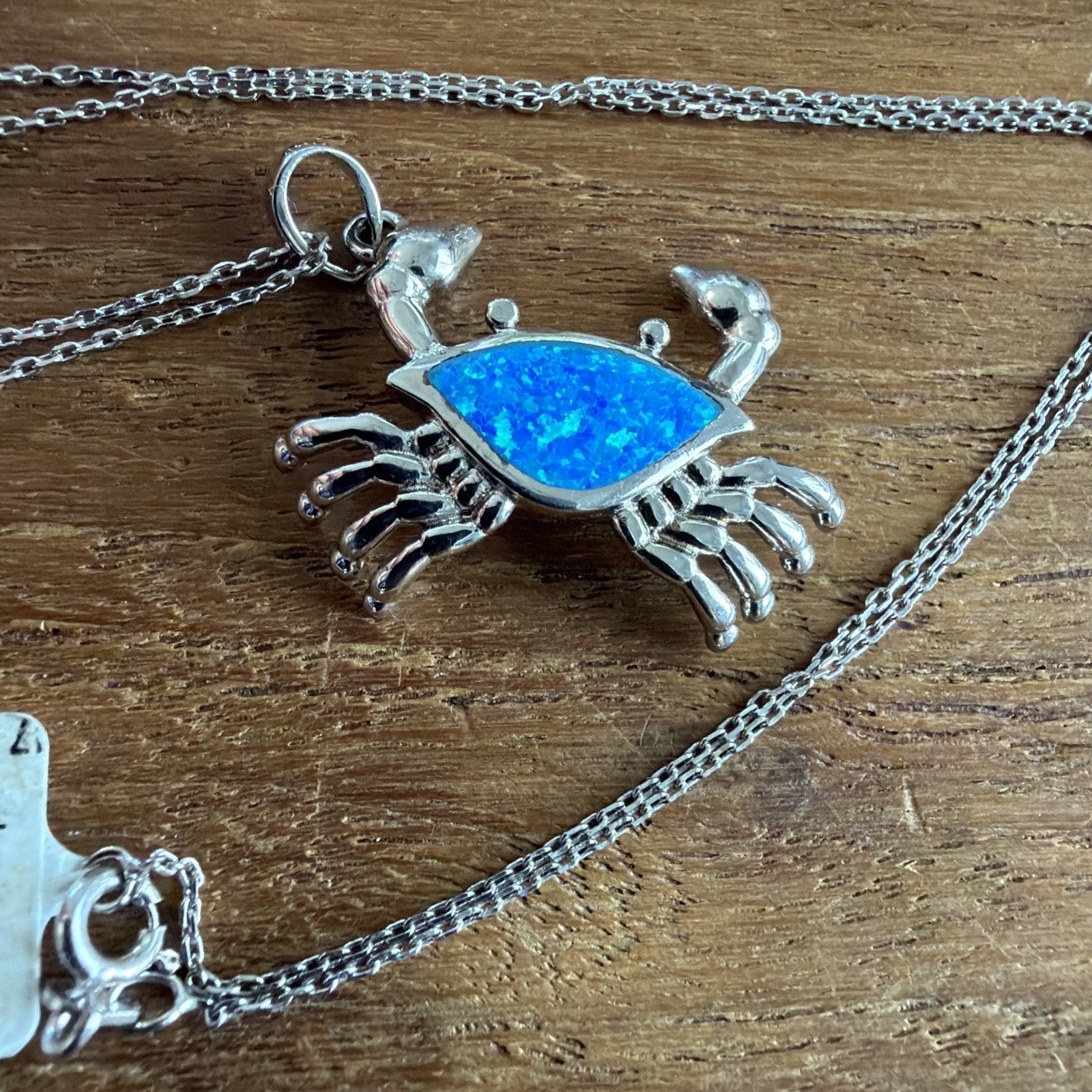 925 Sterling Silver Rhodium Created Opal Crab Pendant On 925 Italy BSI 18” Chain