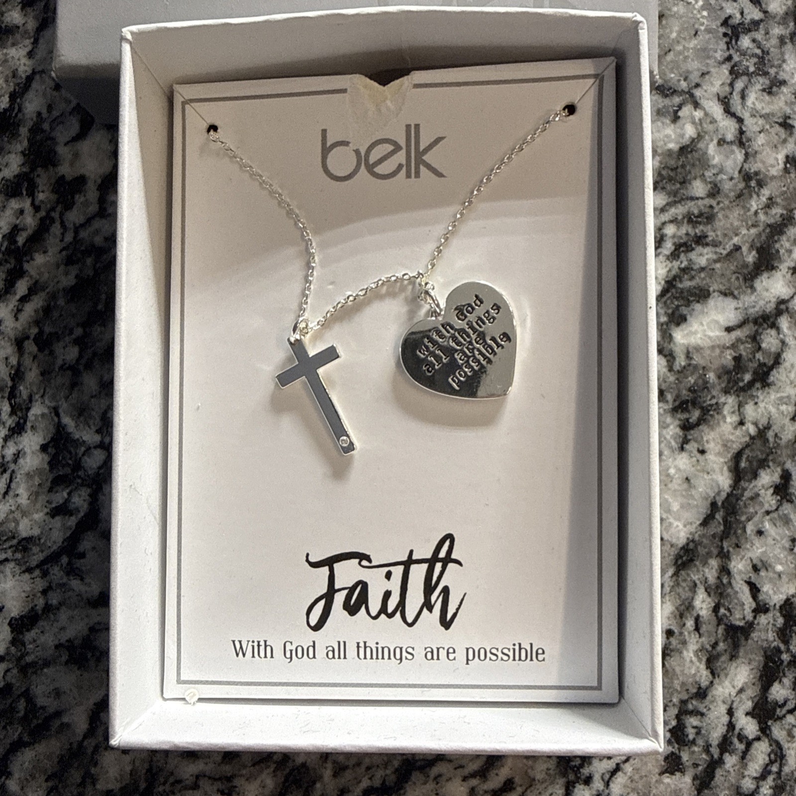 BELK Silver Works FAITH Christian Necklace With God All Things Are Possible” NIB