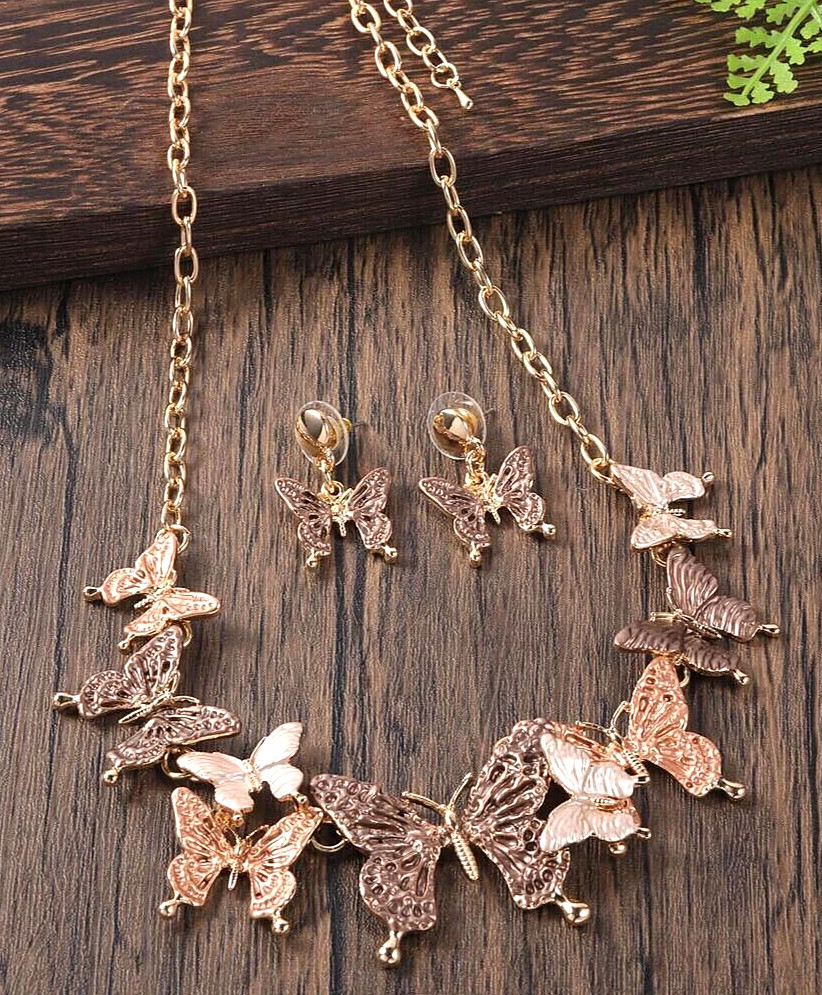 AVIANNA COLORFUL COPPER DESIGNER FASHION ENAMEL BUTTERFLY NECKLACE & EARRING SET