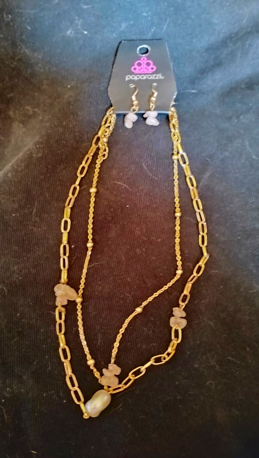 Paparazzi Gold Tone Layered Oval Link Chain Necklace, White Baroque Pearl