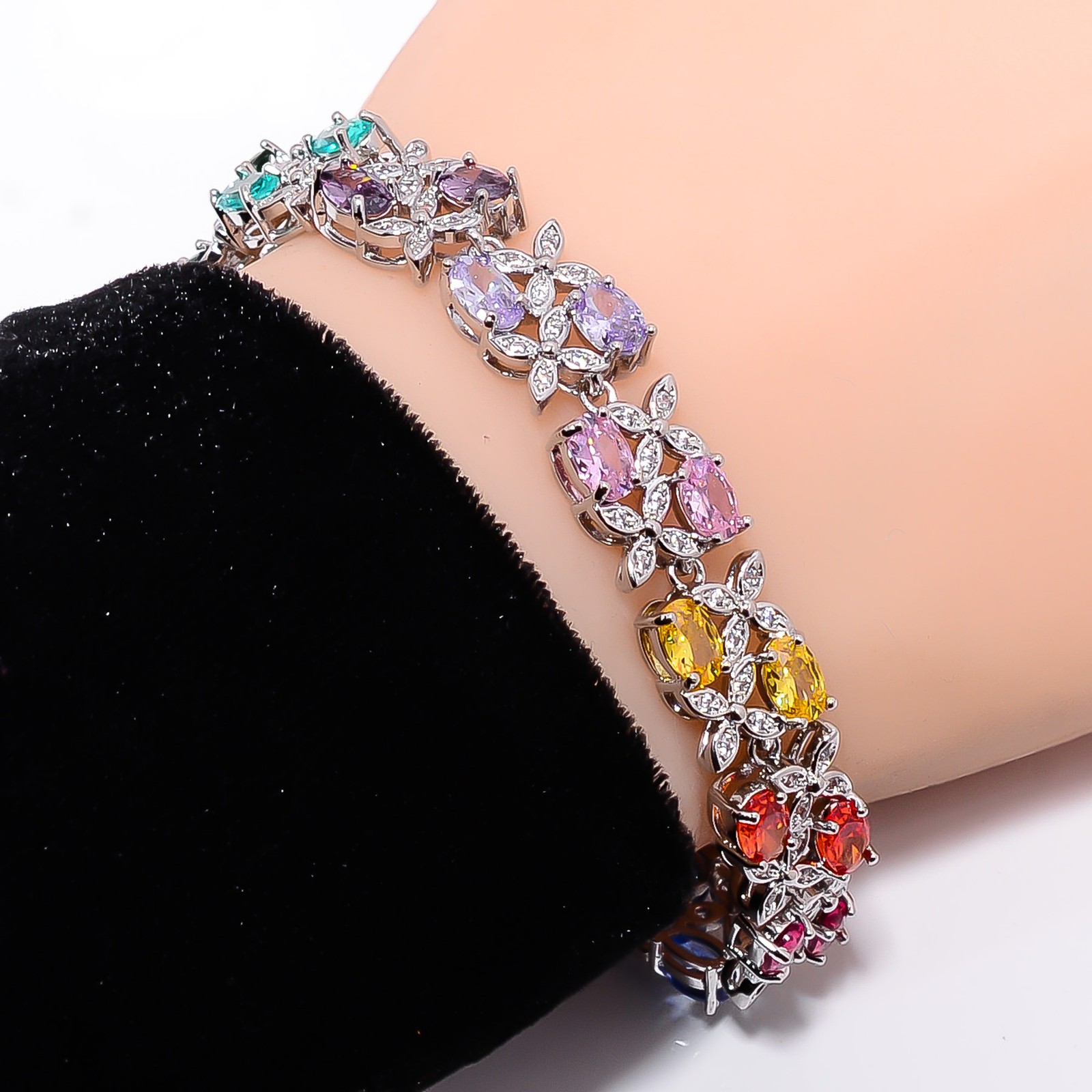 Multi Tourmaline, CZ 925 Sterling Silver Adjustable Bracelet 7-8″ B141632
