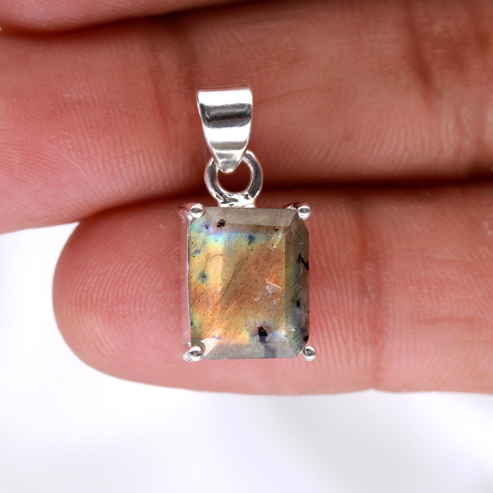 Natural Labradorite Octagon Pendant 925Sterling silver handmade Jewelry For Gift