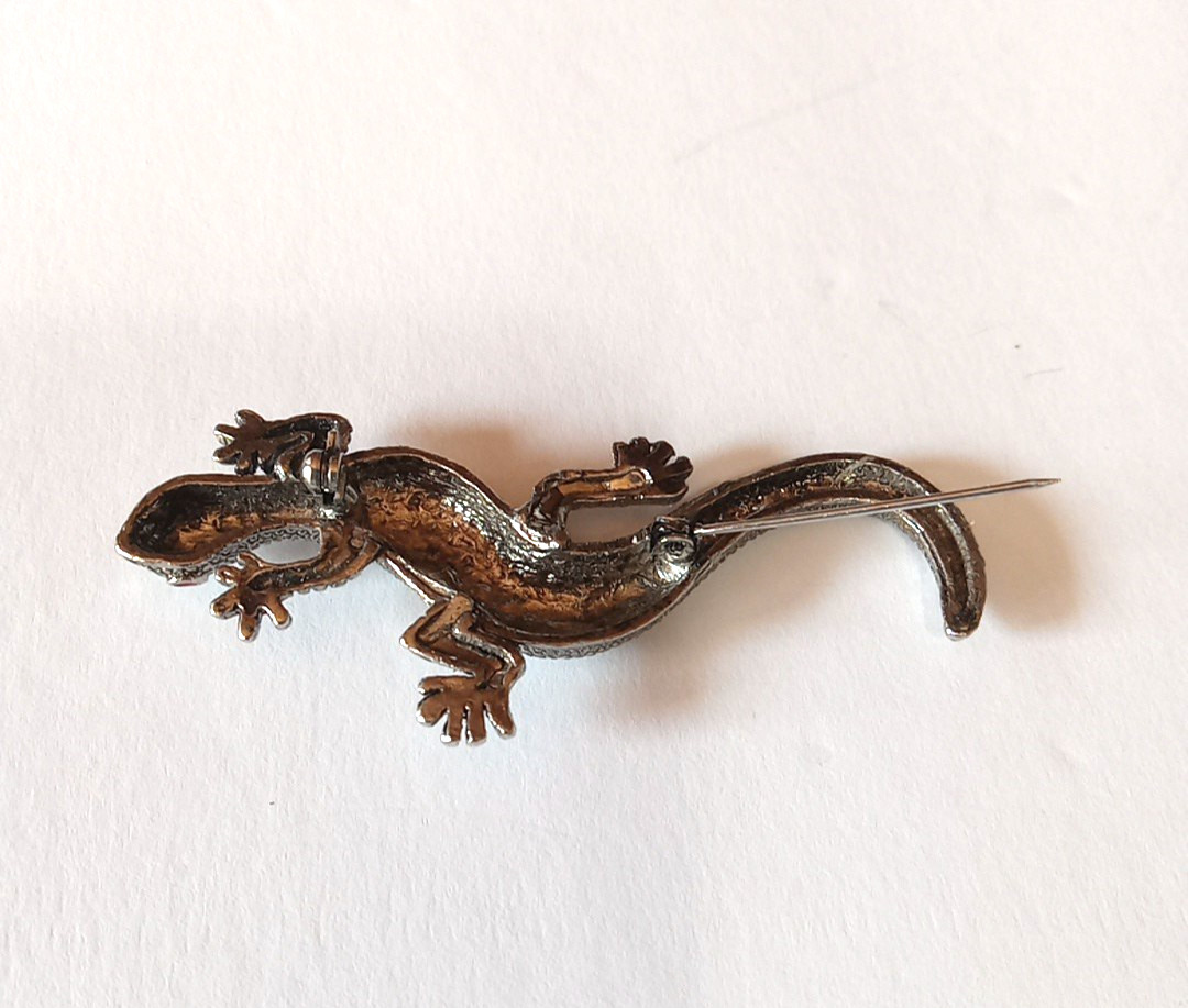 Vintage Lizard Brooches Silver Tone Red Eyes Fashion Jewelry Pins