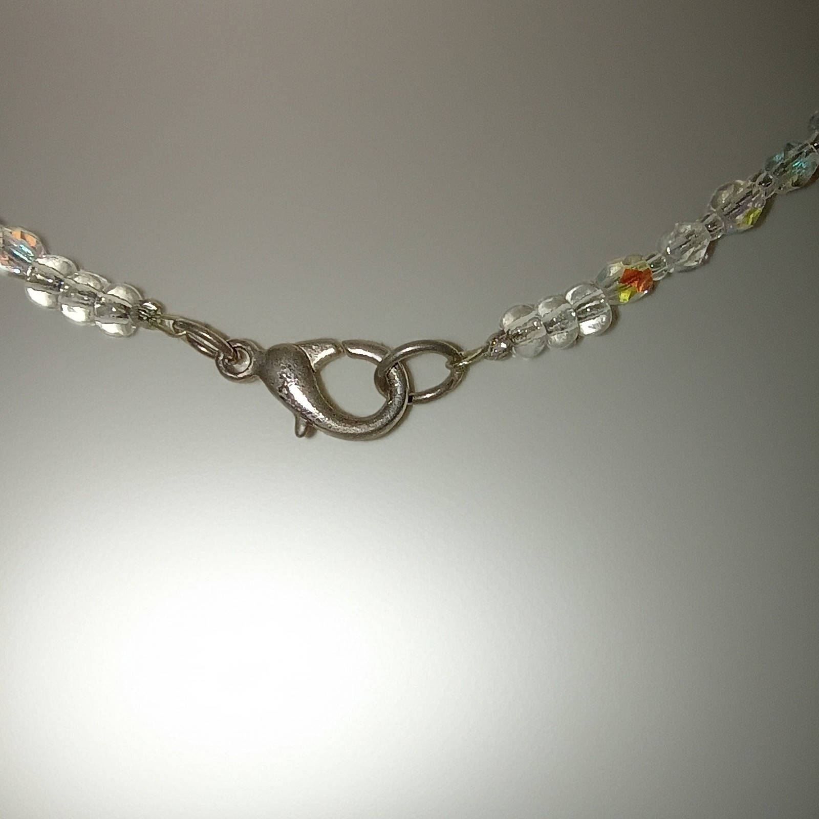 Orange & Clear Faceted Glass Beaded Necklace, Silver Tone, 14 in, Lobster Clasp