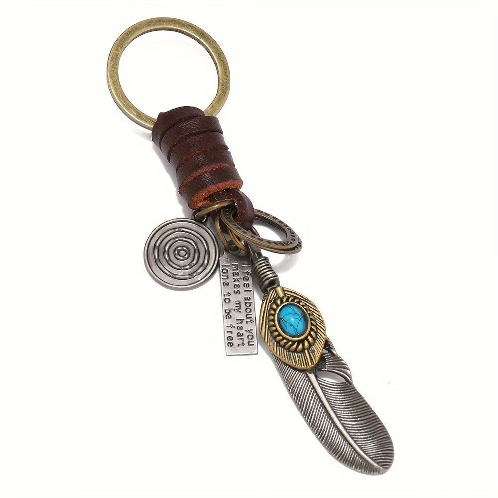 Western Southwestern Antique Silver Feather Keyring
