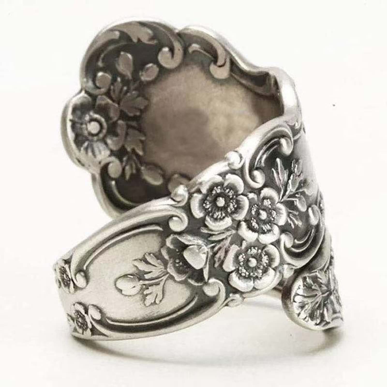 Exquisite Adjustable 925 Sterling Silver Oxidized Spoon Ring for Women