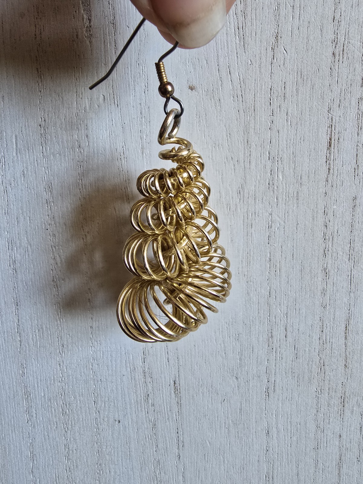 Gold Tone Coiled Twisted Wire Earrings Metal Cone Shell Vintage Aluminum