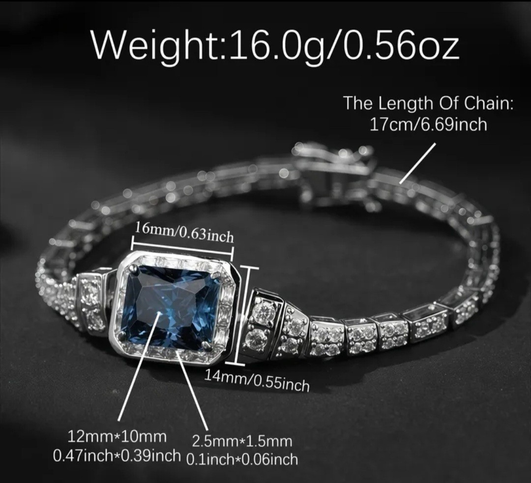 Silver 16 Ct Blue Cz Bracelet