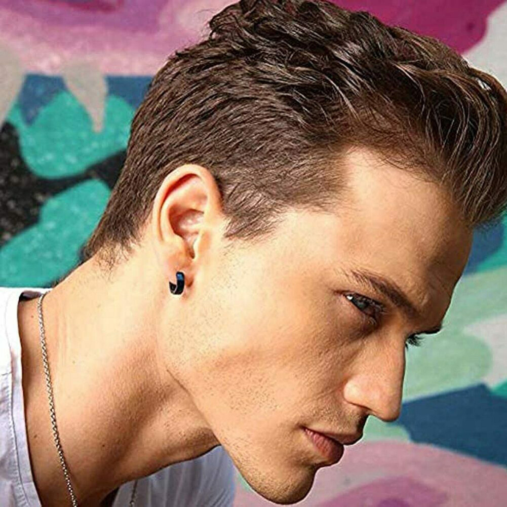 1Pairs Stainless Steel Hoop Earrings Piercings Huggie for Men Women Punk Jewelry