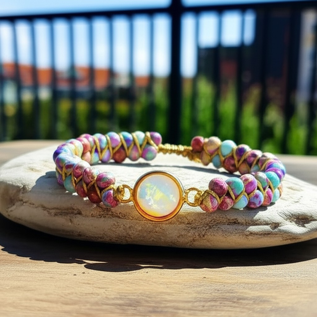 Natural Opal Sea Sediment Jasper Handmade Healing Gemstone Woman Bracelet Gift