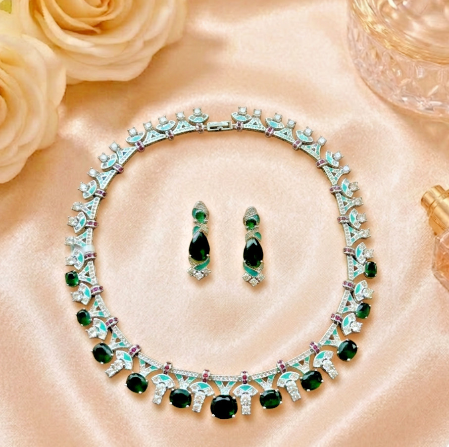 Jewelry Necklace Earrings Premium Multi-Color 2Piece Wedding Travel Holiday Gift