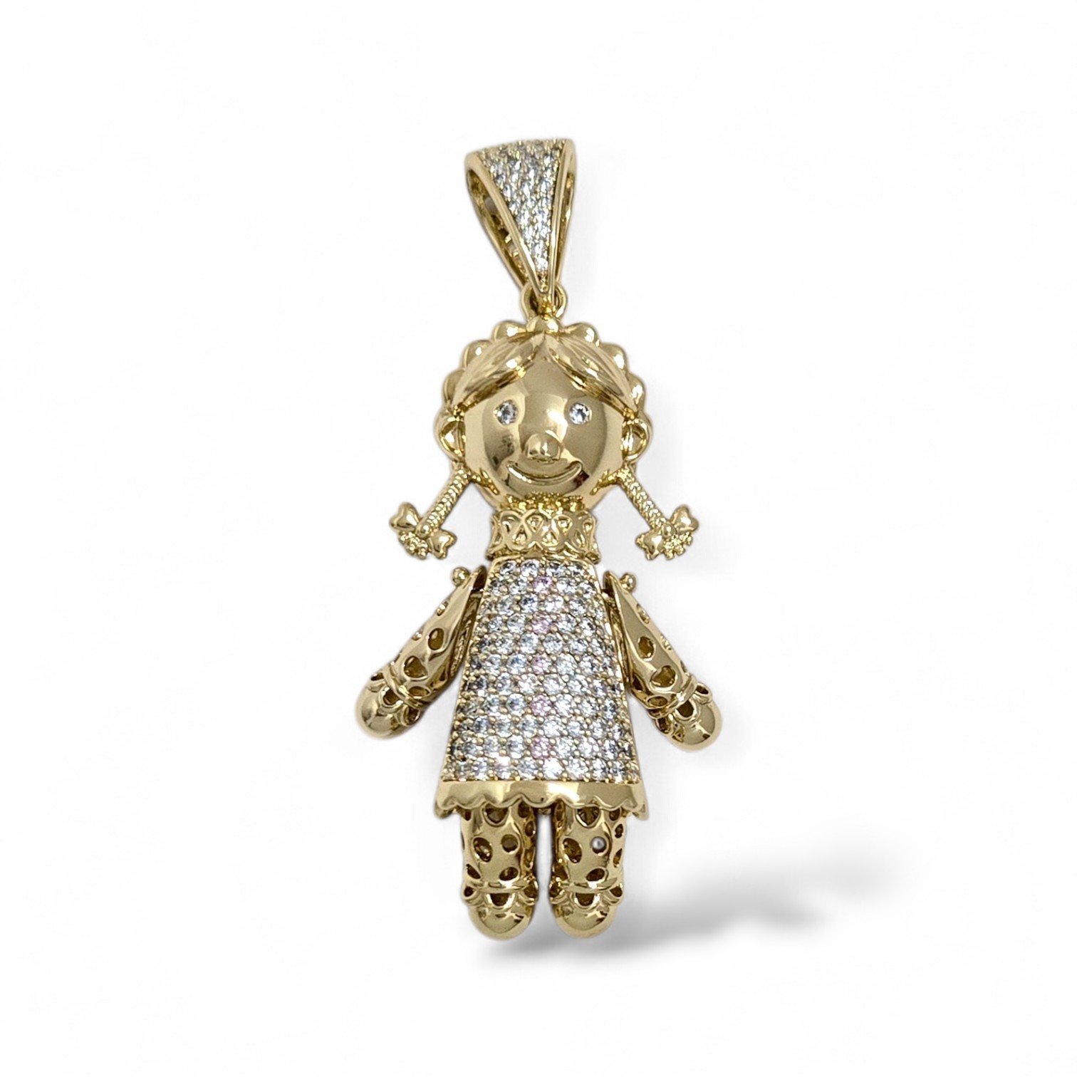 9ct Gold XP Ragdoll Pendant On Belcher Chain Full Cz Gold Dolly Pendant Plated