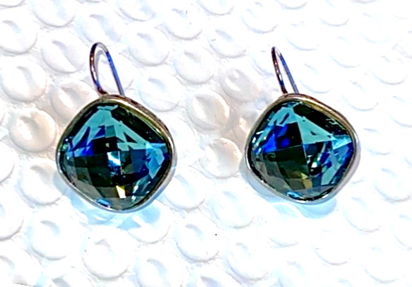 BRIGHTON VENUS RISING AQUA BLUE SWAROVSKI CRYST SLVR FRWIRE EARRINGS VG+&BAG✨VTG