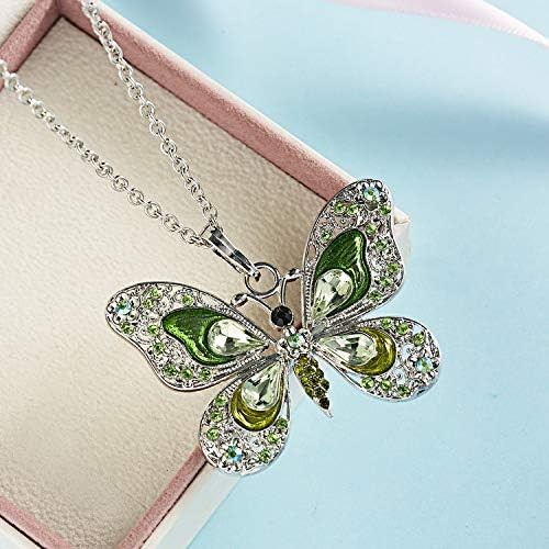 Sparkling Fashion Green Butterfly Rhinestone Crystal Pendant Necklace Jewelry