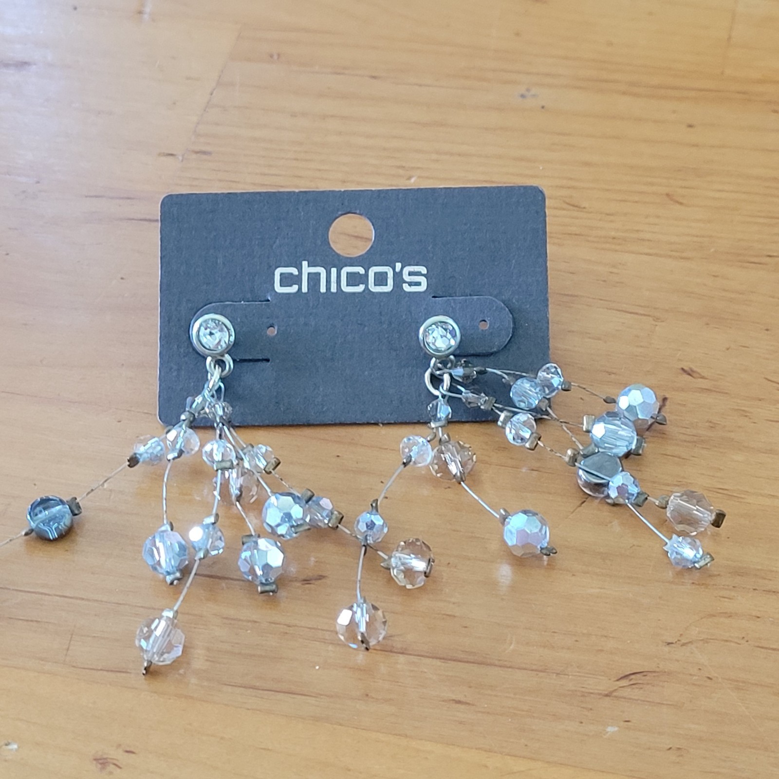 CHICO’S Silvana Crystal Bead Branch Dangle Earrings Silver Tone NWT $25