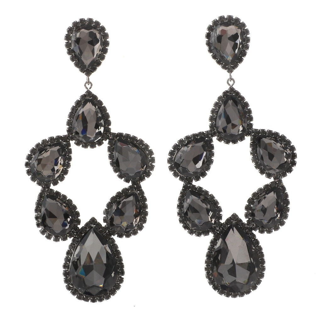 Hermatite Tone Metal Large Crystal Drop Post Earrings ER2487-HBD