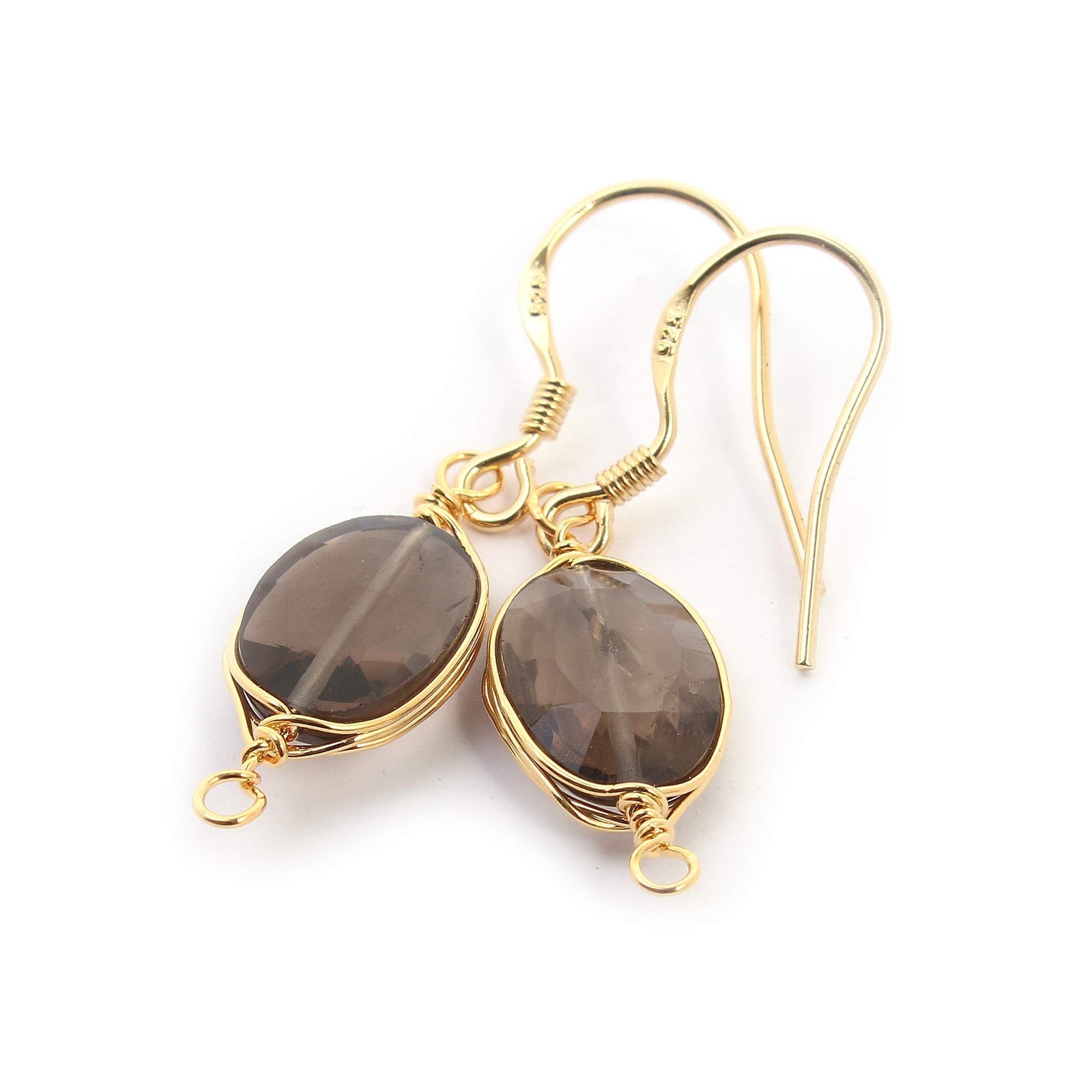 Natural Stone Wire Wrap Dangle Drop Earrings Gold Plated 925 Sterling Silver …