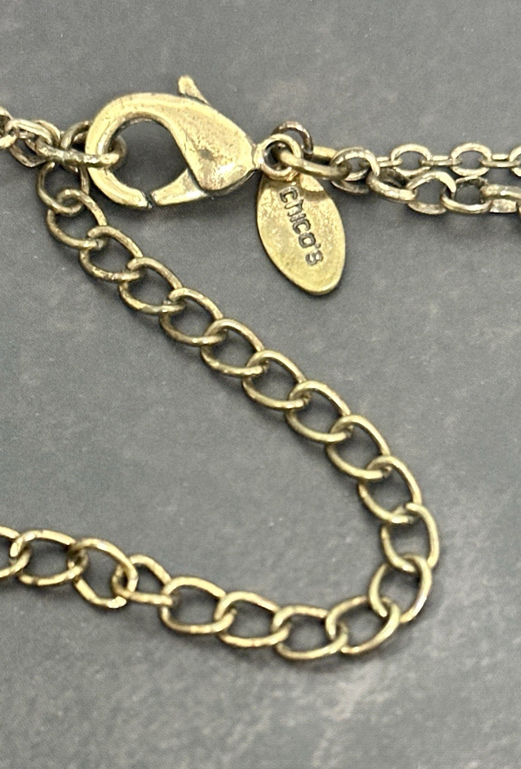 CHICO”S Double Gold Tone Chain Rose Quartz Pendants Dangle 18″ – 22″ Necklace
